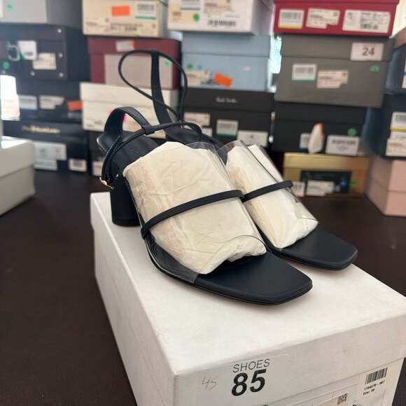 NEOUS Shoes - NEOUS Tuber 80mm Black Leather and PVC Sandal Heels size 38 BRAND NEW fast2Ship